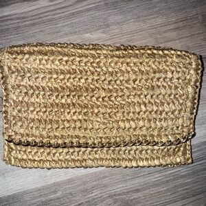 Straw Clutch Womens OS Gold Woven Paper Chain Detail Summer Boho Beach Bag